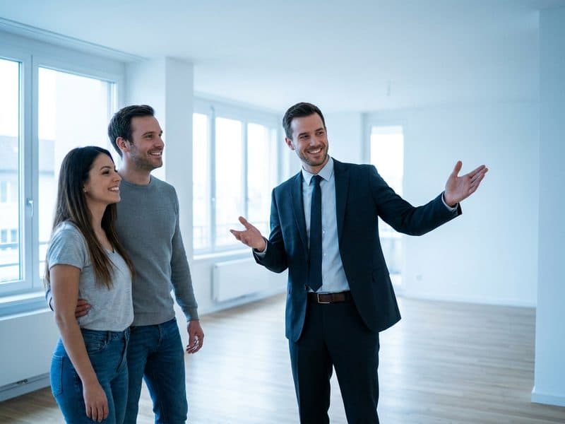 Agent immobilier faisant visiter un appartement