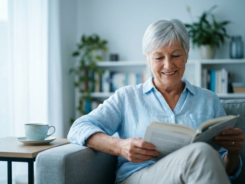 Personne senior détendue chez elle